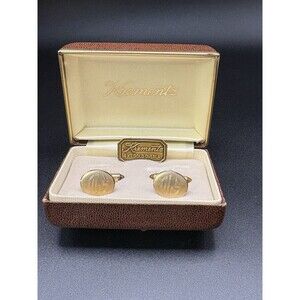 Vintage Krementz 14K Gold Overlay Cufflinks Monogram OGS w/ Original Case Set